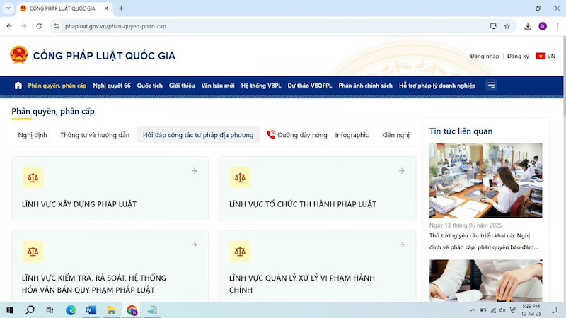 Đưa cẩm nang về công tác tư pháp tại chính quyền địa phương 2 cấp lên Cổng Pháp luật quốc gia
